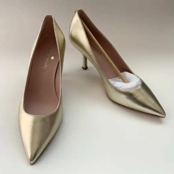 Kate Spade Sonia Gold Leather Pointed Toe Pumps Stiletto Heels Dress Shoes 8.5