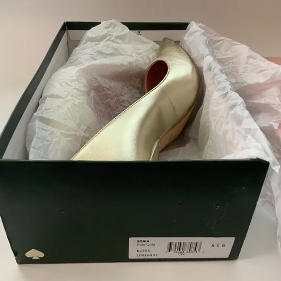 Kate Spade Sonia Gold Leather Pointed Toe Pumps Stiletto Heels Dress Shoes 8.5