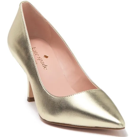 Kate Spade Sonia Gold Leather Pointed Toe Pumps Stiletto Heels Dress Shoes 8.5