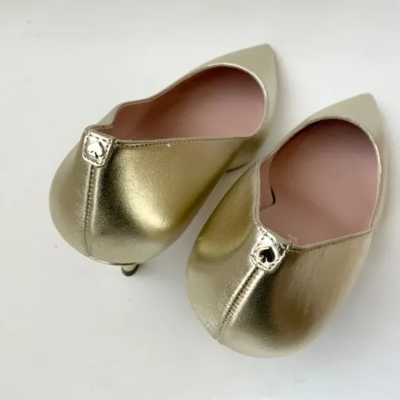 Kate Spade Sonia Gold Leather Pointed Toe Pumps Stiletto Heels Dress Shoes 8.5