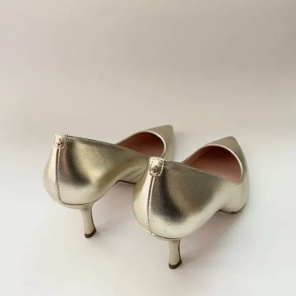 Kate Spade Sonia Gold Leather Pointed Toe Pumps Stiletto Heels Dress Shoes 8.5
