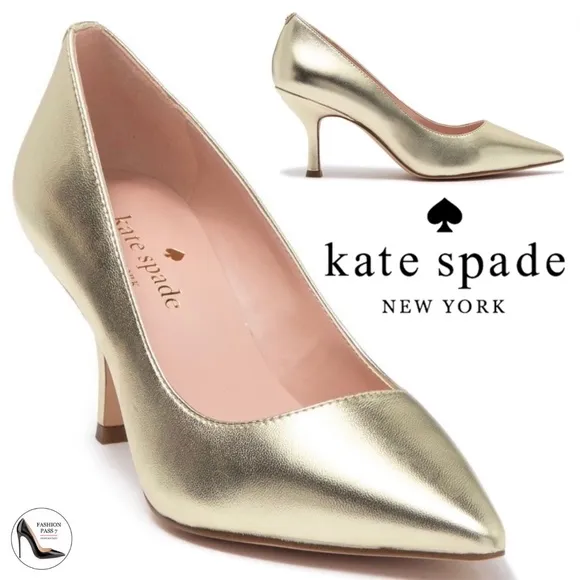 Kate Spade Sonia Gold Leather Pointed Toe Pumps Stiletto Heels Dress Shoes 8.5