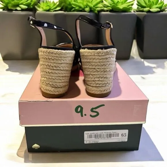 Kate Spade Wedge Heel Slingback Espadrilles Panama Nights polka dot Size 9.5