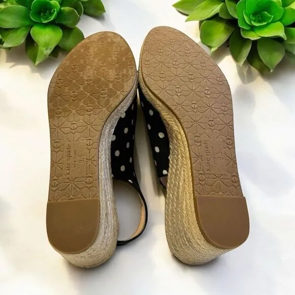 Kate Spade Wedge Heel Slingback Espadrilles Panama Nights polka dot Size 9.5