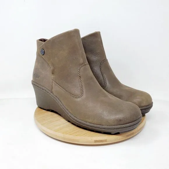 KEEN Akita Ankle Boots Womens 9.5 Brown Leather Wedge Lug Bootie Shoes