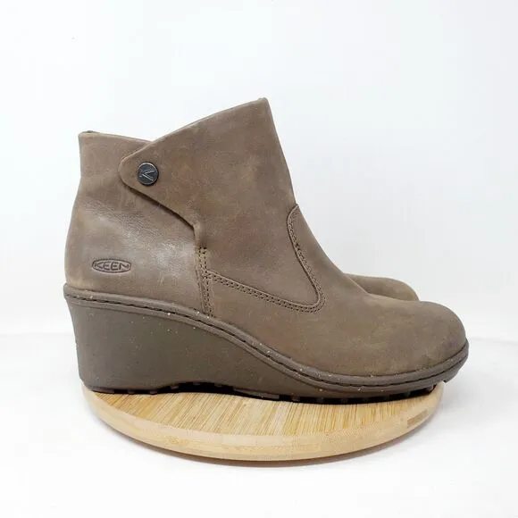 KEEN Akita Ankle Boots Womens 9.5 Brown Leather Wedge Lug Bootie Shoes