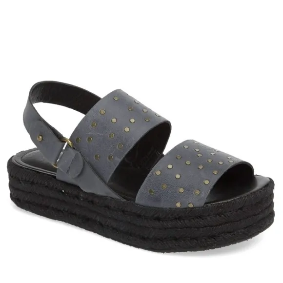 Kelsi Dagger Devon Studded Leather Strap Espadrille Platform Sandals Size 8.5