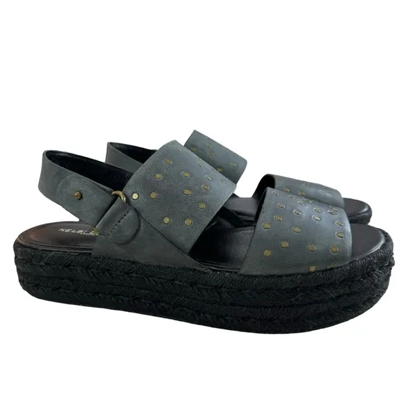 Kelsi Dagger Devon Studded Leather Strap Espadrille Platform Sandals Size 8.5