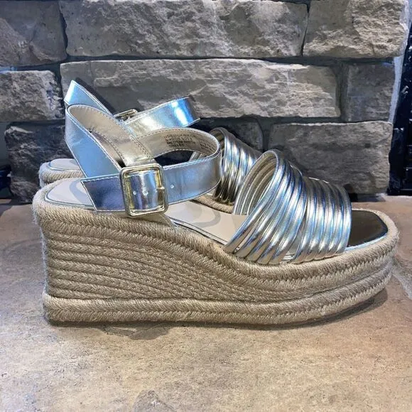 KENNETH COLE NEW YORK 9M Womens Gold 2‎ Wedge Shelby Wedge Espadrille Shoes