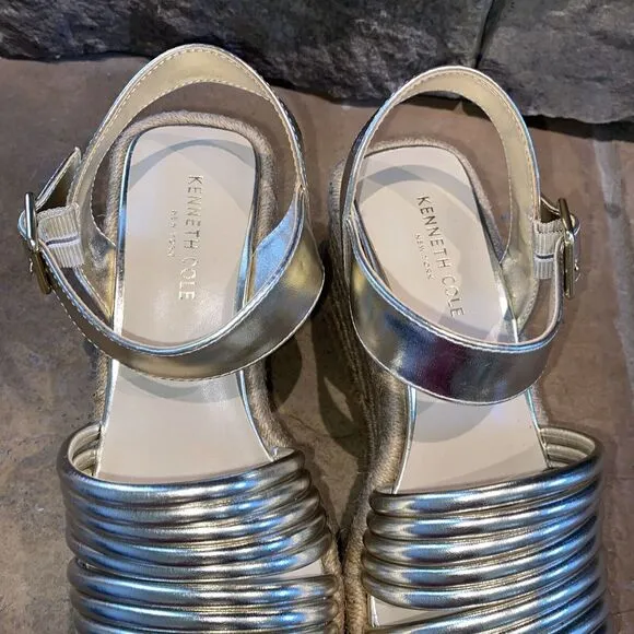 KENNETH COLE NEW YORK 9M Womens Gold 2‎ Wedge Shelby Wedge Espadrille Shoes