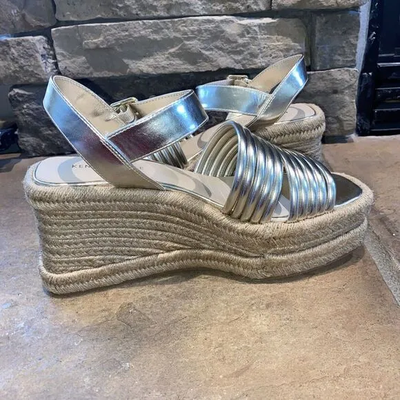 KENNETH COLE NEW YORK 9M Womens Gold 2‎ Wedge Shelby Wedge Espadrille Shoes