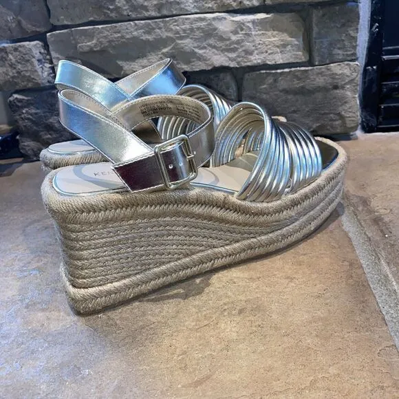 KENNETH COLE NEW YORK 9M Womens Gold 2‎ Wedge Shelby Wedge Espadrille Shoes