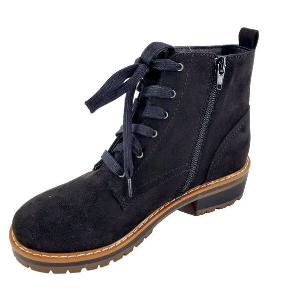 Kensie Boots Kasha 6.5 Combat Lace Up Zip Vegan Suede Chunky Lug Platform Shoes