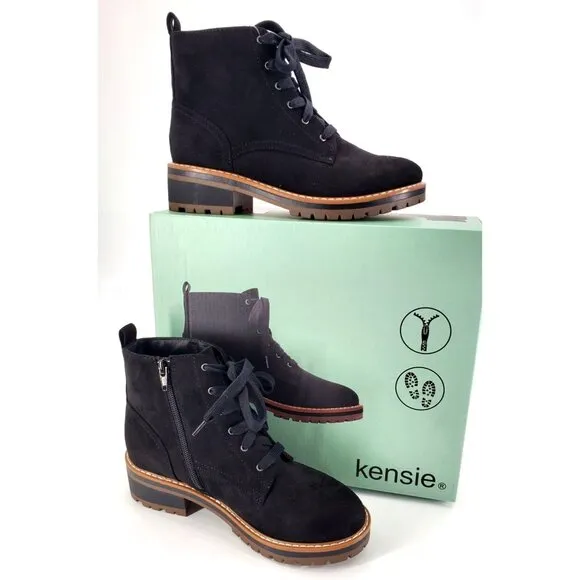 Kensie Boots Kasha 6.5 Combat Lace Up Zip Vegan Suede Chunky Lug Platform Shoes