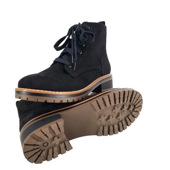Kensie Boots Kasha 6.5 Combat Lace Up Zip Vegan Suede Chunky Lug Platform Shoes