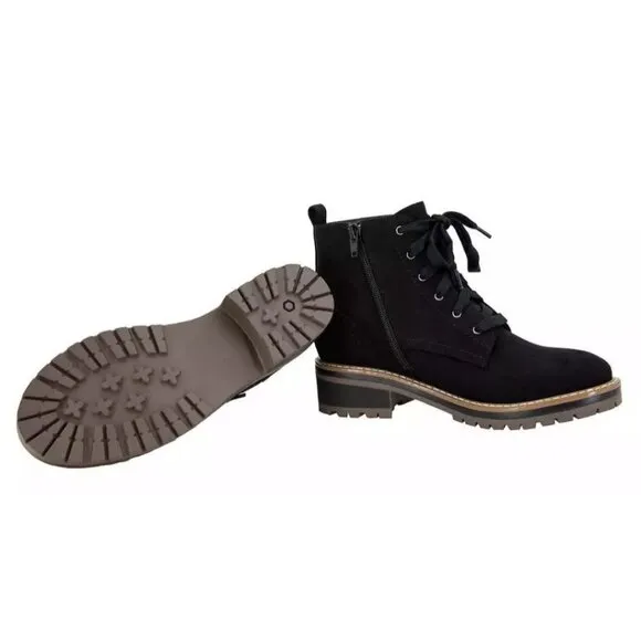 Kensie Boots Kasha 6.5 Combat Lace Up Zip Vegan Suede Chunky Lug Platform Shoes