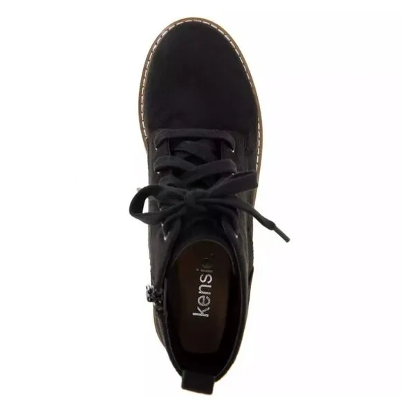 Kensie Boots Kasha 6.5 Combat Lace Up Zip Vegan Suede Chunky Lug Platform Shoes