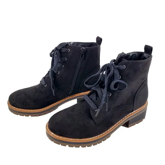 Kensie Boots Kasha 6.5 Combat Lace Up Zip Vegan Suede Chunky Lug Platform Shoes