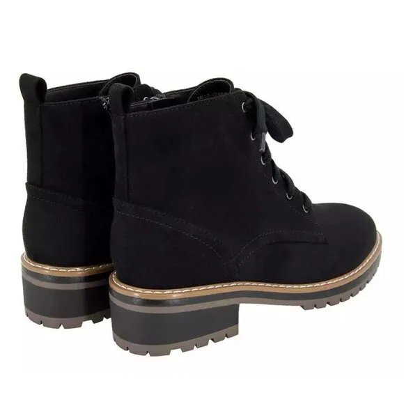 Kensie Boots Kasha 6.5 Combat Lace Up Zip Vegan Suede Chunky Lug Platform Shoes
