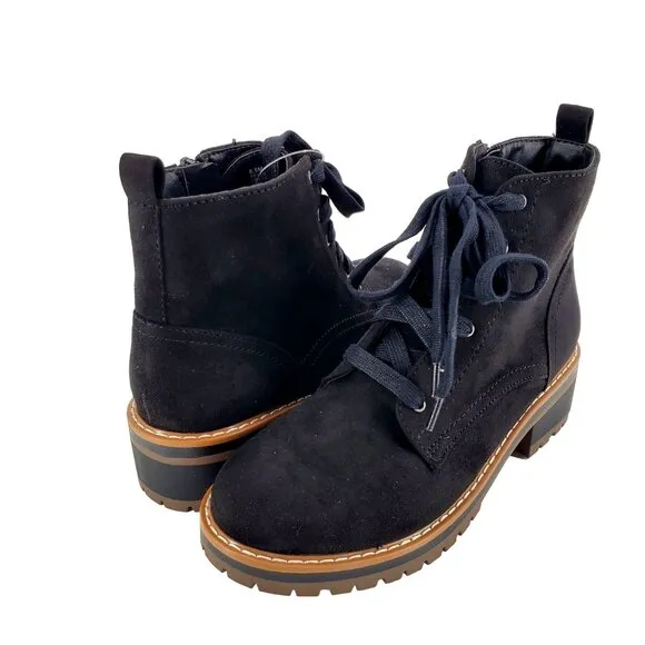 Kensie Boots Kasha 6.5 Combat Lace Up Zip Vegan Suede Chunky Lug Platform Shoes