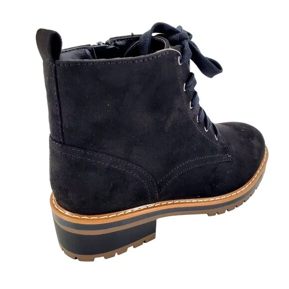 Kensie Boots Kasha 6.5 Combat Lace Up Zip Vegan Suede Chunky Lug Platform Shoes