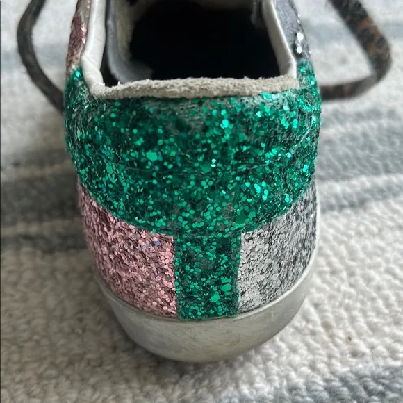 Kids Golden Goose Deluxe Brand. Multi Glitter Leopard Laces.