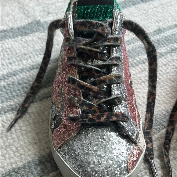 Kids Golden Goose Deluxe Brand. Multi Glitter Leopard Laces.