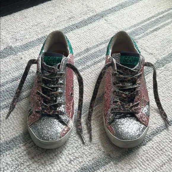 Kids Golden Goose Deluxe Brand. Multi Glitter Leopard Laces.