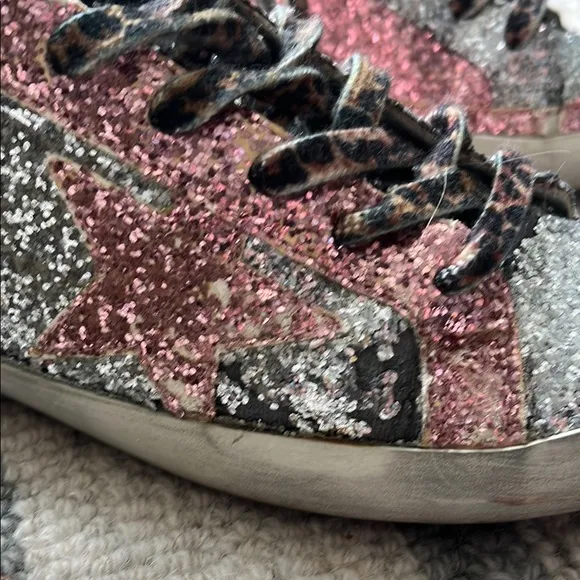 Kids Golden Goose Deluxe Brand. Multi Glitter Leopard Laces.