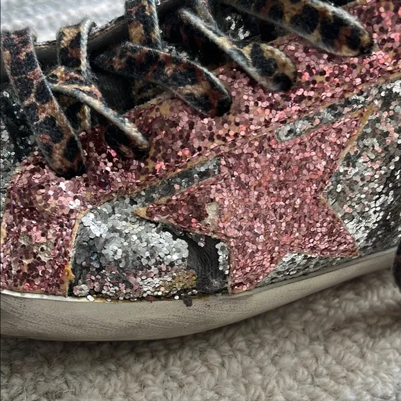 Kids Golden Goose Deluxe Brand. Multi Glitter Leopard Laces.