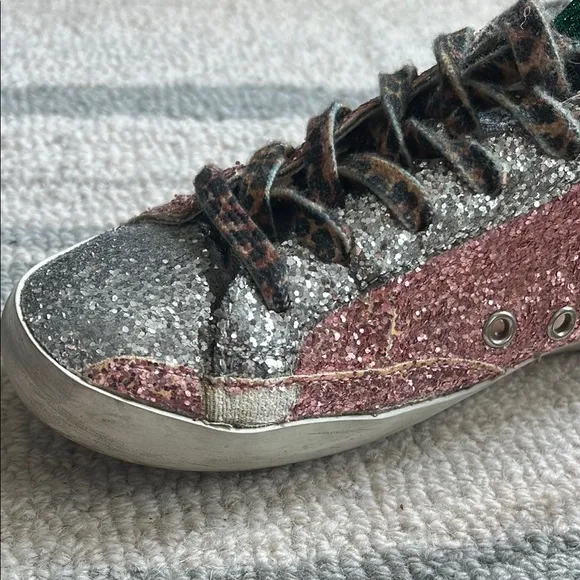 Kids Golden Goose Deluxe Brand. Multi Glitter Leopard Laces.