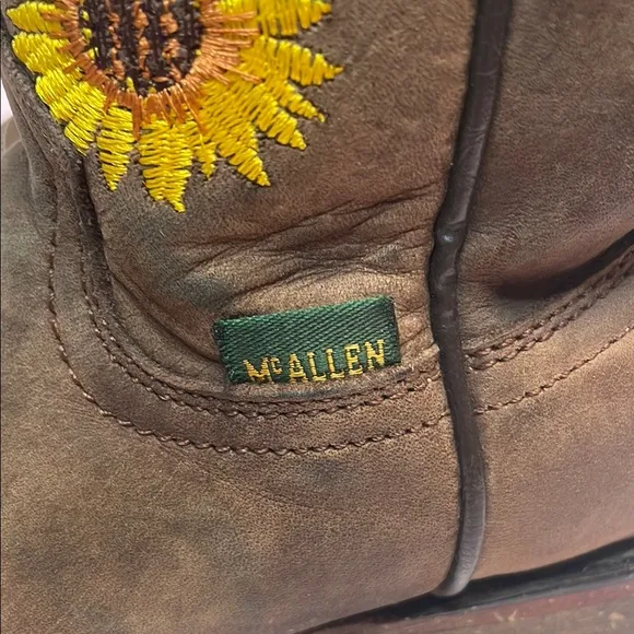 Kid’s McAllen Brown Cowboy Boots with Sunflower Embroidery
