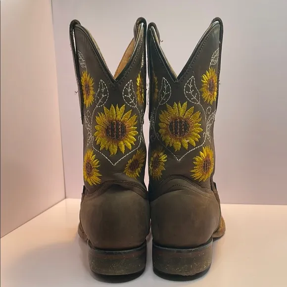 Kid’s McAllen Brown Cowboy Boots with Sunflower Embroidery