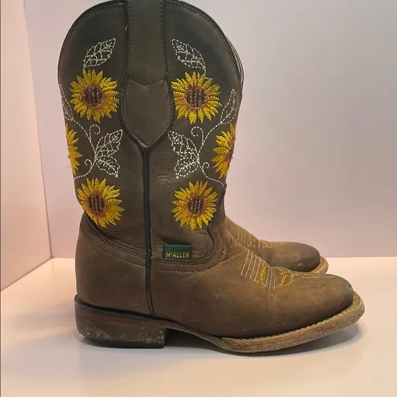 Kid’s McAllen Brown Cowboy Boots with Sunflower Embroidery