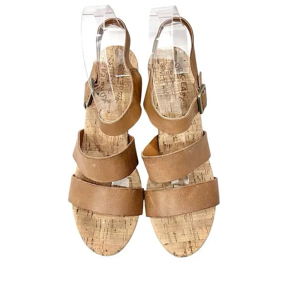 Kork-ease Leather Della Strappy Buckle Platform Sandals Clog Heels