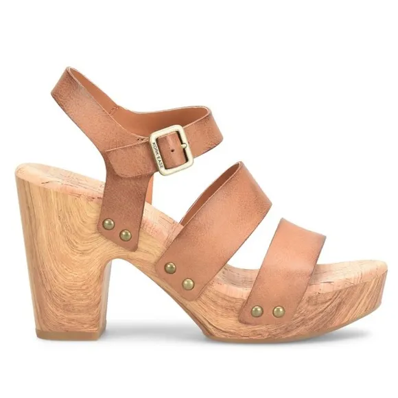 Kork-ease Leather Della Strappy Buckle Platform Sandals Clog Heels