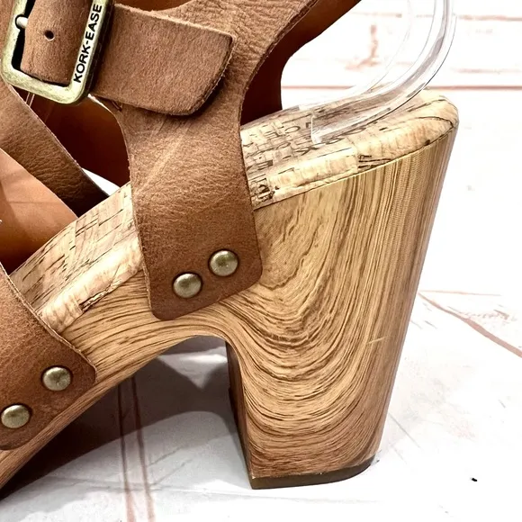 Kork-ease Leather Della Strappy Buckle Platform Sandals Clog Heels