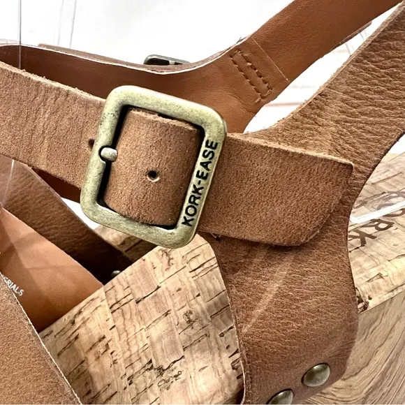 Kork-ease Leather Della Strappy Buckle Platform Sandals Clog Heels