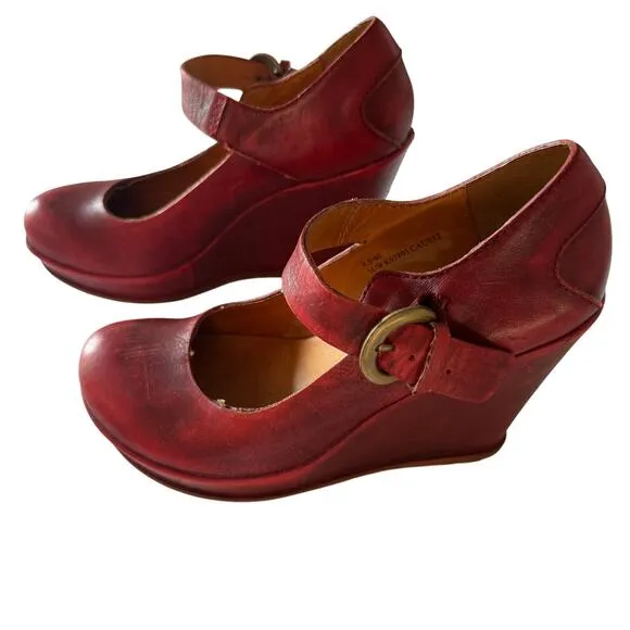 Kork-Ease Shoes Women's Red  Leather Mary Jane Chunky Heel Sz 8.5