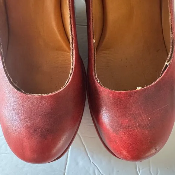 Kork-Ease Shoes Women's Red  Leather Mary Jane Chunky Heel Sz 8.5