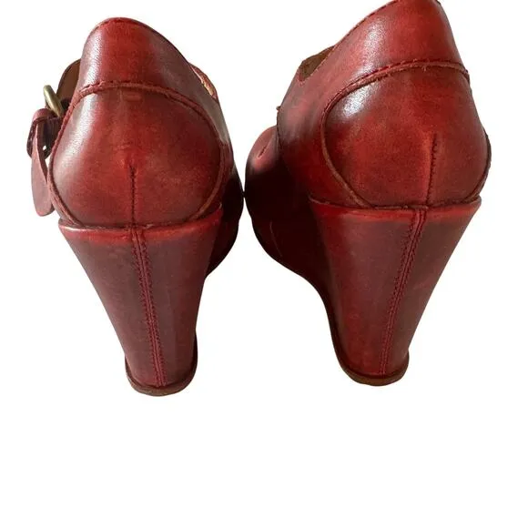 Kork-Ease Shoes Women's Red  Leather Mary Jane Chunky Heel Sz 8.5