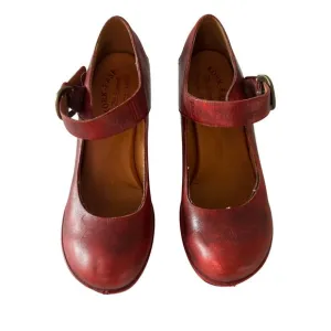 Kork-Ease Shoes Women's Red  Leather Mary Jane Chunky Heel Sz 8.5