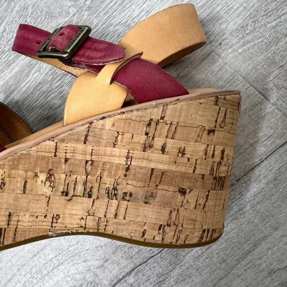 Kork-Ease Shoes Womens Size 7/38 Burgundy Wine Ava Wedge Leather Cork Sandal