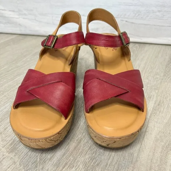 Kork-Ease Shoes Womens Size 7/38 Burgundy Wine Ava Wedge Leather Cork Sandal