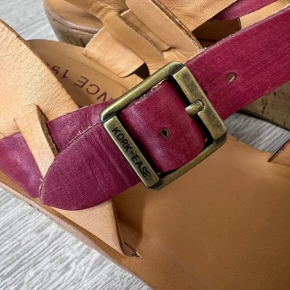 Kork-Ease Shoes Womens Size 7/38 Burgundy Wine Ava Wedge Leather Cork Sandal