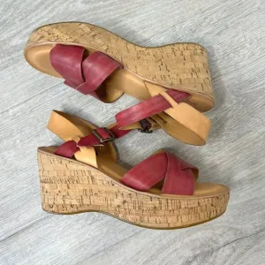 Kork-Ease Shoes Womens Size 7/38 Burgundy Wine Ava Wedge Leather Cork Sandal