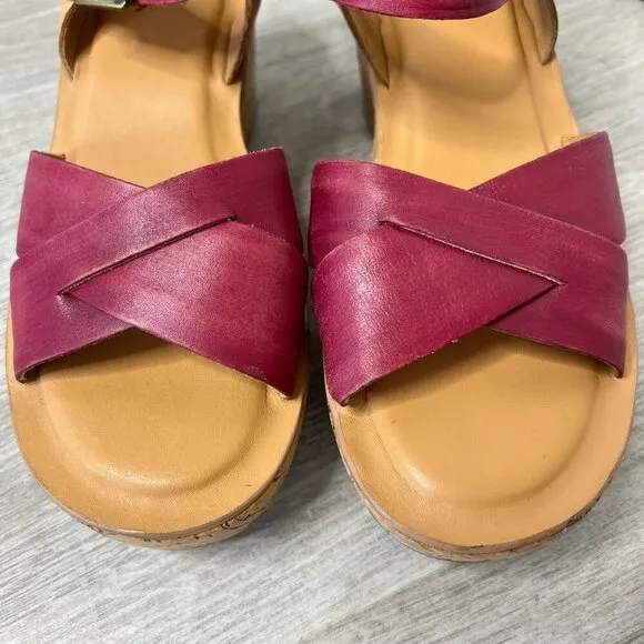 Kork-Ease Shoes Womens Size 7/38 Burgundy Wine Ava Wedge Leather Cork Sandal