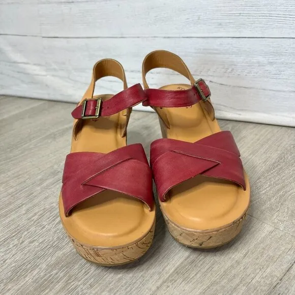 Kork-Ease Shoes Womens Size 7/38 Burgundy Wine Ava Wedge Leather Cork Sandal