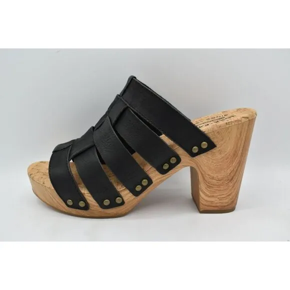 Kork Ease Women Size 10 Devan Black Full Grain Leather Open Toe Platform Sandals
