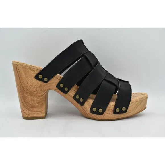 Kork Ease Women Size 10 Devan Black Full Grain Leather Open Toe Platform Sandals